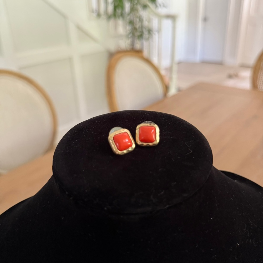 Gold and Coral Stud Earrings